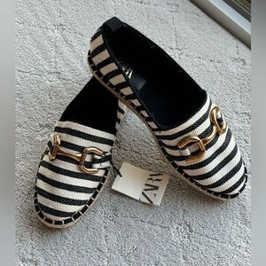 NWT Zara espadrille sandals nautical with gold buckle summer shoes sz 40 Europe